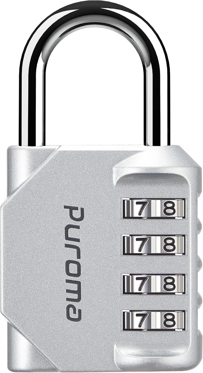 Puroma 1 Pack Combination Lock for Locker 4 Digit Outdoor Waterproof Padlock for School, Gym, Sports, Fence, Toolbox, Gate, Case, Outdoor, Hasp Storage, Cabinets (Silver)