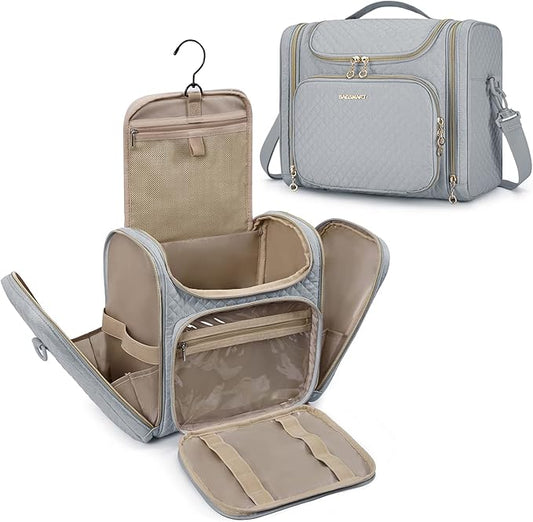 BAGSMART Toiletry Bag for Women, Travel Toiletry Bag, Water-resistant Cosmetic Makeup Bag, Large Capacity Travel Organizer for Full Sized Toiletries and Cosmetics, Grey