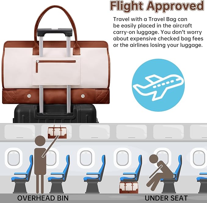ETRONIK Weekender Overnight Bag for Women, Large Travel Duffle Bag with Shoe Compartment & Wet Pocket, Carry On Tote Bag Gym Duffel Bag with Toiletry Bag for Hospital 4 Pcs Set, XL Size, Beige-Brown