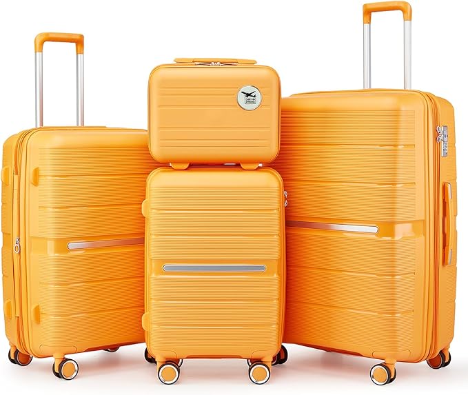 4 Piece Expandable Hardshell Pink Luggage Sets with Spinner Wheels, Lightweight Travel Suitcase Set with TSA Locks, 20 inch Carry On for Women (Orange, 4 Piece Set)