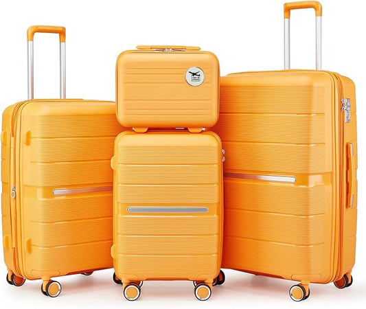 4 Piece Expandable Hardshell Pink Luggage Sets with Spinner Wheels, Lightweight Travel Suitcase Set with TSA Locks, 20 inch Carry On for Women (Orange, 4 Piece Set)