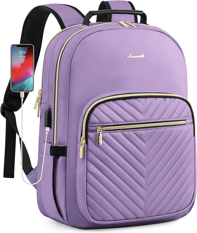 LOVEVOOK Laptop Backpack for Women, Travel Computer Work Bags with 17-inch Laptop Compartment, College School Student Bag Teen Backpacks For Girls, Outdoor Carry On Backpack Purse, Purple