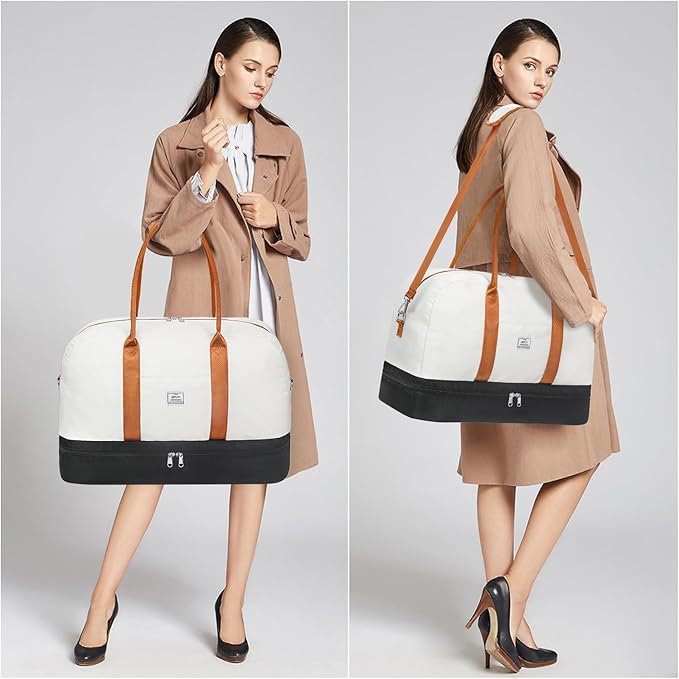 Weekender Bag for Women, Large Overnight Bag Canvas Travel Duffel Bag Carry On Tote with Shoe Compartment 21" 3Pcs Set