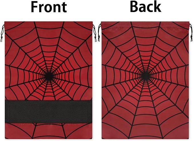 Red Web Travel Shoe Bag Waterproof Portable Shoe Bags for Storage with Drawstring Breathable Mesh Washing Organizer for Laundry Sneakers Boots Dance Shoes