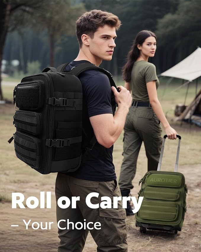 Rolling Tactical Laptop Backpack, Underseat Travel Backpack with Wheels, 16 Inch Wheeled Military Computer Backpack for Men and Women, Roller Overnight Molle Outdoor Hiking College Carry on Luggage