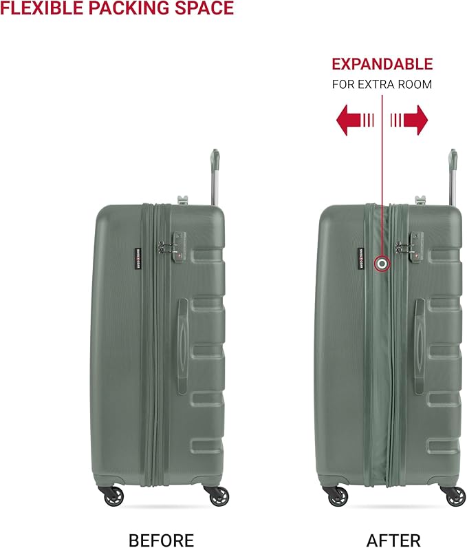 SwissGear 7366 Signature Hardside Expandable Luggage with Spinner Wheels, TSA Lock, Olive, Checked-Large 27-Inch