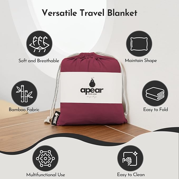 16-in-1 Compact Travel Blanket with Bag – Reversible, Ultra Soft Bamboo Airplane Blanket with Hidden Pocket – Packable for Flights & Travel Essentials (Semi-Weighted, Double Layer)