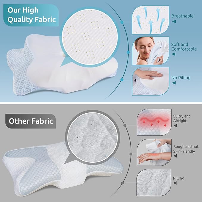 DONAMA Cervical Pillow for Neck and Shoulder Pain Relief, Cooling Contour Memory Foam Pillow, Dual-Height Ergonomic Neck Support Pillow for Side Back Stomach Sleepers with Removable Pillowcase
