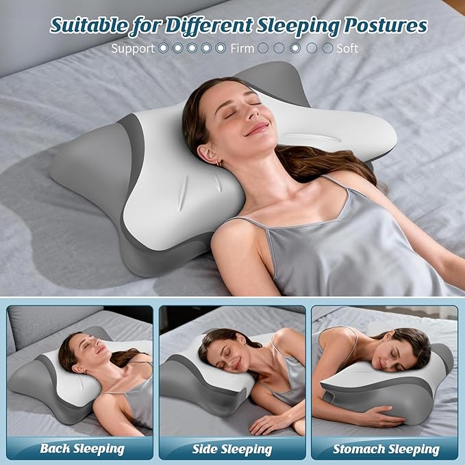 Cervical Neck Pillow for Pain Relief, Bed Pillows for Head Neck Shoulder Support, Ergonomic Cooling Pillow, Orthopedic Contour Pillow for Side Back Stomach Sleepers,Neck Support Memory Foam Pillows