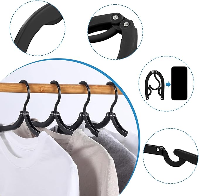 24 PCS Travel Hangers - Cruise Ship Essentials Portable Folding Clothes Hangers Travel Essentials Foldable Clothes Drying Rack for Travel (Black)