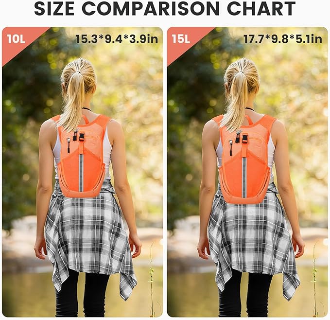 Small Hiking Backpack 15L-Lightweight Packable Foldable Backpack for Travel Camping Outdoor Commute,Compact Rucksack for Women Men(Orange)