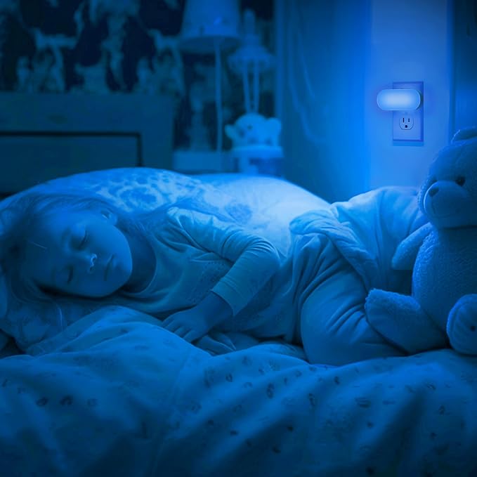 Blue Night Lights Plug into Wall with Dusk to Dawn Sensor | Dimmable Night Lights Plug Into Wall,for Kids Room Bedroom Stair,Blue Night Light,1W,4 Pack