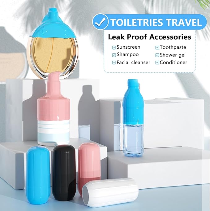 16 Pack Silicone Bottle Cover,Travel Essential for Women Men,Cruise Ship Essentials 2026,Beach Vacation Essentials,Travel Size Toiletries,Airplane Travels Accessories Elastic Sleeves for Leak Proofing
