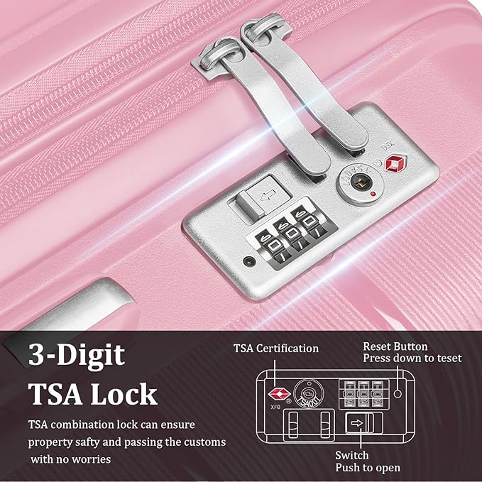 4 Piece Expandable Hardshell Pink Luggage Sets with Spinner Wheels, Lightweight Travel Suitcase Set with TSA Locks, 20 inch Carry On for Women (Pink#C, 4 Piece Set)
