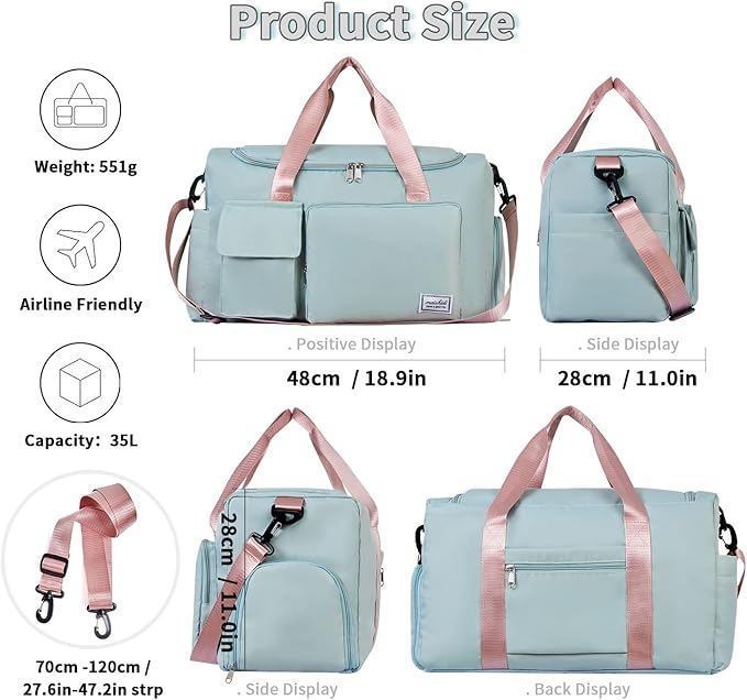 FIORETTO Women's Gym Duffle Bag with Shoes Compartment, 30L Capacity, Ideal for Travel, Gym, Sports, Duffel, Weekender
