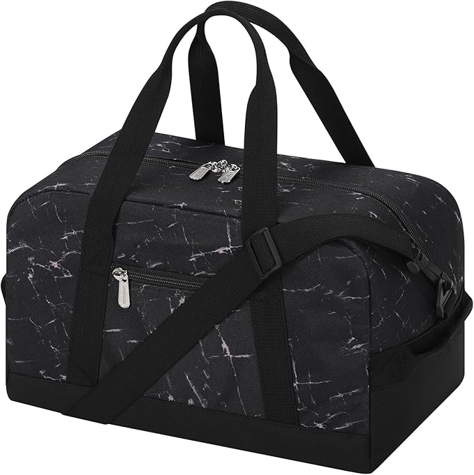 Small Gym Bag 14 inch lightweight Carry On Mini Duffel Bag for Travel Sport - Marble Black