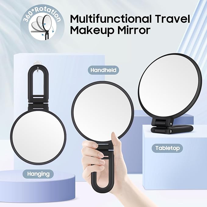 B Beauty Planet 40X Magnifying Mirror, Hand Mirror for Makeup, Double Sided with 40X/1X Magnification, Travel Essential, Portable Foldable for Desktop and Bathroom, Gift for Women, Black