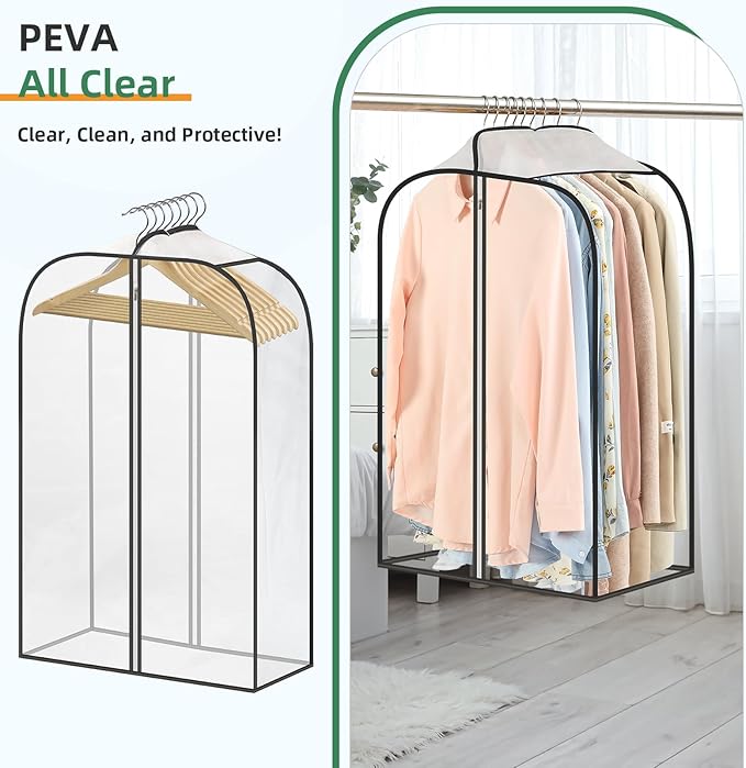 LANDNEOO 6 Pack Clear Garment Bags for Hanging Clothes with Zippers on Double Sides - 10'' Clothes Storage for Coat, Dress, and Fur in Closet - 32'' Long Suit Bags