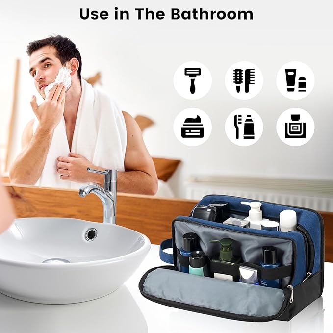 Vorspack Large Travel Toiletry Bag - Water Resistant Toiletry Bag for Men for Bathroom Toiletries Accessories Gifts - Navy Blue