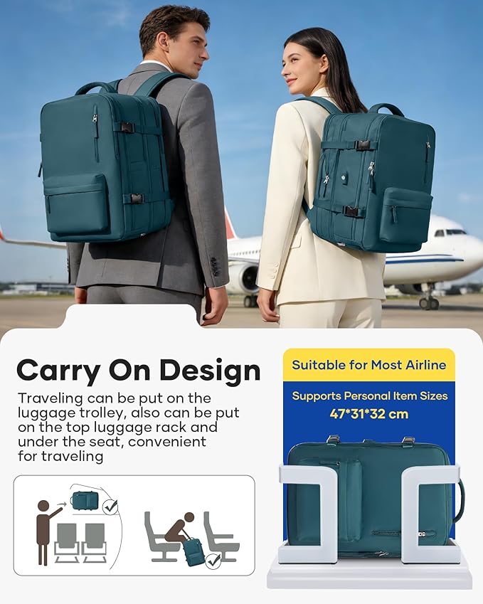 VECAVE Vacuum Backpack Travel with Pump, Expandable Personal Item Carry on Backpacks for Women Men, Laptop Waterproof Work Compression bags with USB Casual Daypack DarkBlue