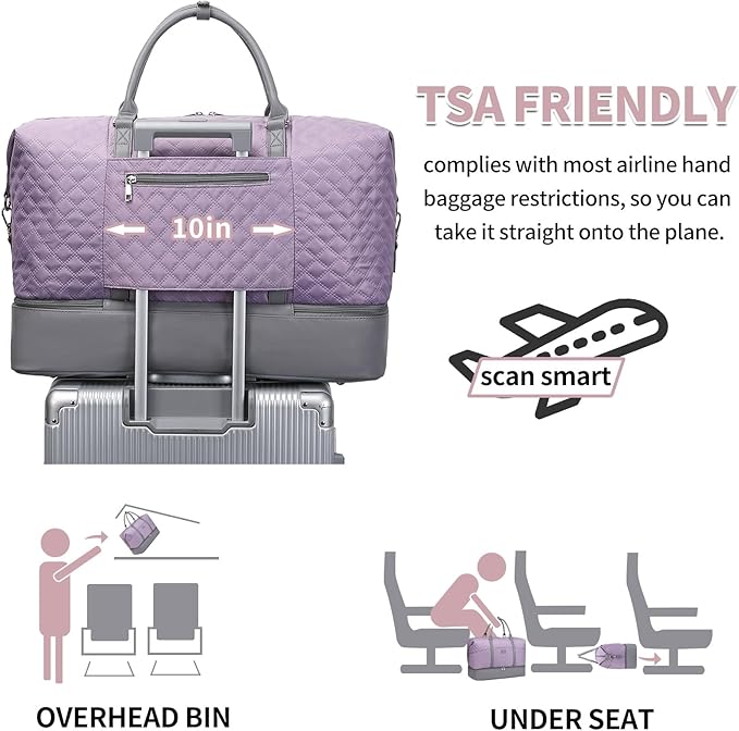 Weekender Bag, Large Travel Duffel Bag for Women, Carry on Overnight Bag with Shoe Compartment and Toiletry Bags