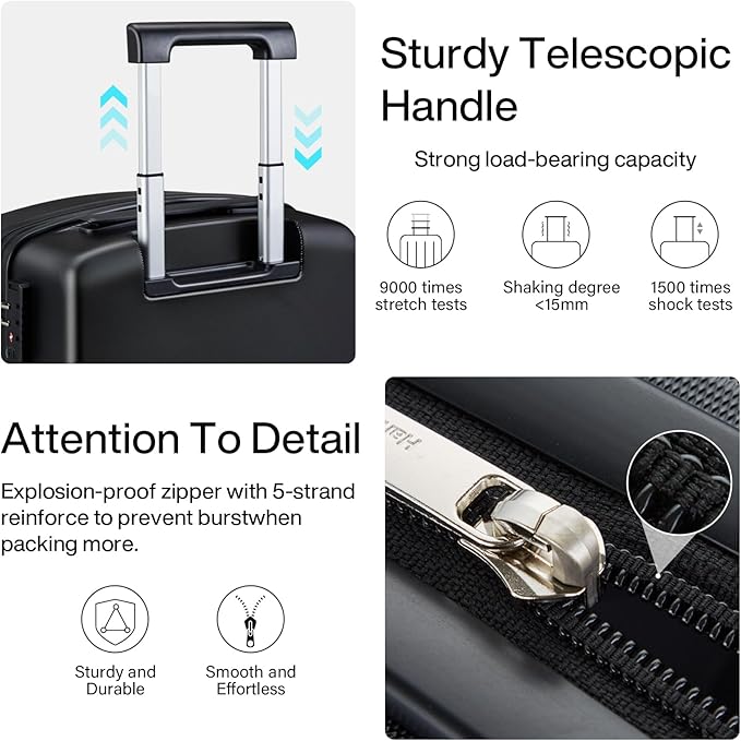 Hanke 28 Inch Luggage with Spinner Wheels Lightweight PC Hard Shell Suitcases, Large Checked Luggage with TSA Lock, Hardside Checked-Large 28" Rolling Suitcases for Travel(Jet Black)