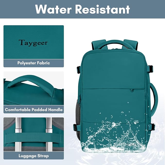 Taygeer Carry on Backpack for Men Women, Luggage Laptop Backpack for Airplane Travel with Water Bottle Pocket, 35L Water Resistant Gym Weekender Bag for College Gift, Peacock Blue