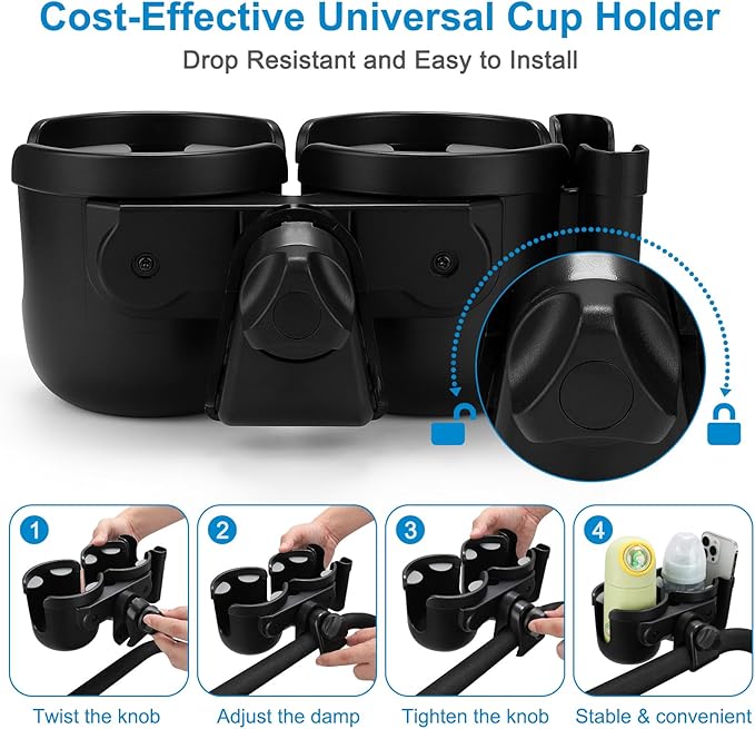 Accmor Stroller Cup Holder with Phone Holder, Bike Cup Holder, Universal Cup Holder for Uppababy Nuna Doona Strollers, 2-in-1 Cup Phone Holder for Stroller Bike Wheelchair Walker Accessory