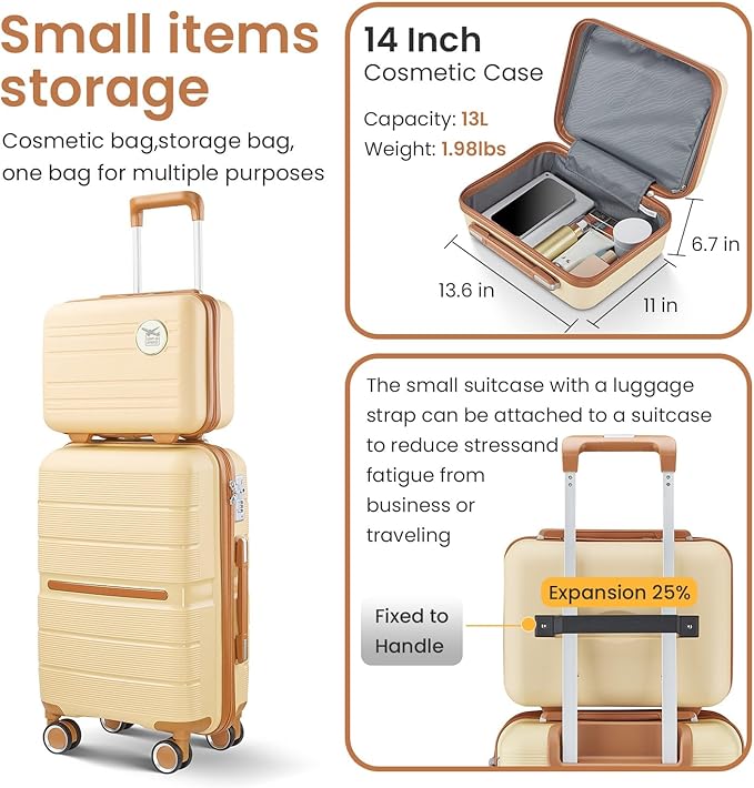 4 Piece Expandable Hardshell Pink Luggage Sets with Spinner Wheels, Lightweight Travel Suitcase Set with TSA Locks, 20 inch Carry On for Women (Apricot, 4 Piece Set)