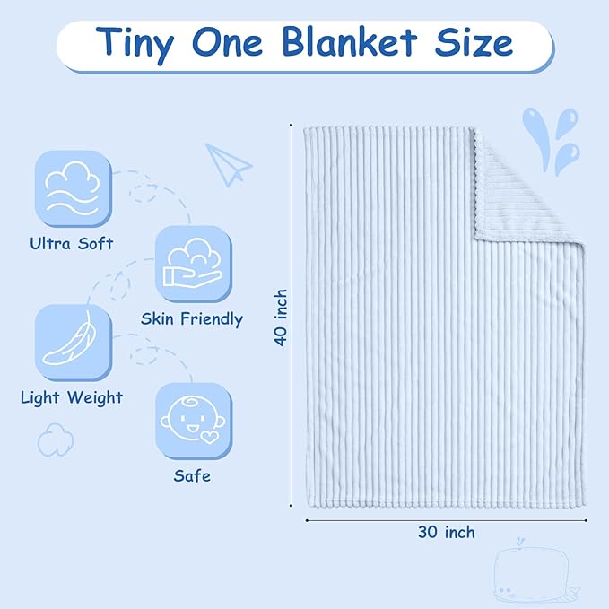 Soft Fleece Baby Blanket Ultra Cozy Blue Baby Blankets for Boys Warm and Lightweight Infant Toddler Newborn Receiving Gift with Reversible Stripes for Crib Stroller, 30x40 Inch, Light Blue