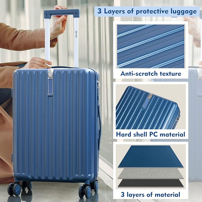 24 Inch Expandable Luggage with Wheels Checked Bag Luggage Hard Shell PC Suitcases Lightweight Travel Checked Luggage Medium Suitcase with Lock for Woman Men Travel