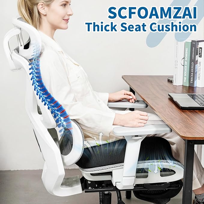 Seat Cushion for Tailbone Pain Relief, Extra Thick & Ventilated Office Chair Cushion with Non-Slip Cover, Memory Foam Booster Support for Desk, Car, Wheelchair (Black)