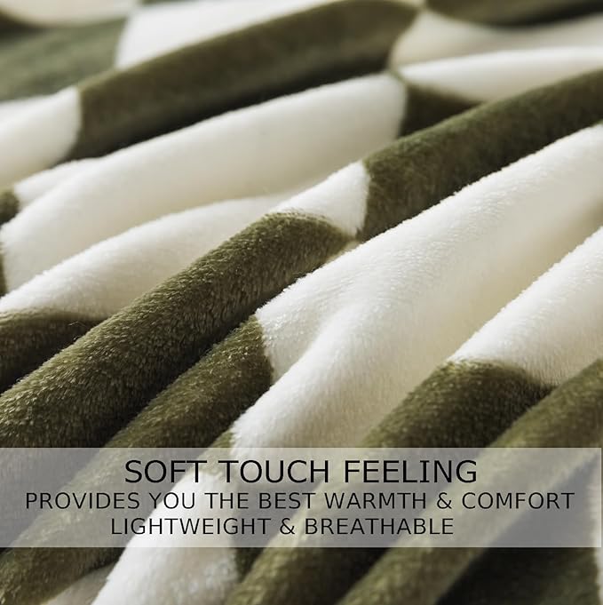 Checkered King Size Blanket,90x108 Inches Sage Green Microfiber Soft Cozy Fluffy Warm Hand Made Throw Blankets for King Calking Bed,Couch, Sofa, Chair, Camping, Picnic,Sage Green