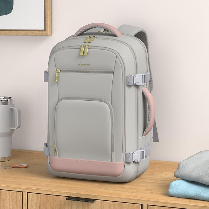 LOVEVOOK Large Travel Backpack For Women, 50L Carry On Backpack Flight Approved, TSA Personal Item Bag, Waterproof Laptop Backpack Fits 18 Inch Laptop, Business Weekender Overnight With 3 Cubes, Grey