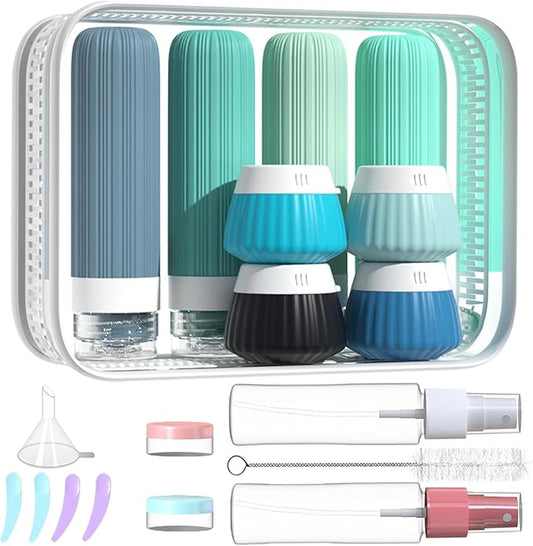 18 Pack Travel Bottles Set, TSA Approved Leak Proof Silicone Squeezable Containers for Toiletries, Refillable Travel Accessories for Conditioner, Shampoo, Lotion & Body Wash Accessories