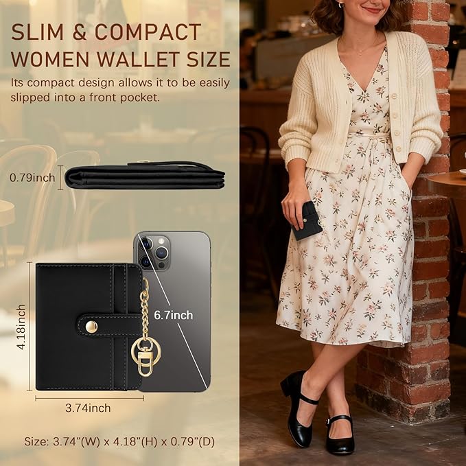 Jogjam Black Rfid Ladies Wallet, Small Slim Thin Compact Credit Card Women Wallet, PU Leather Bifold Cash Zipper Coin Pocket ID Window for Female