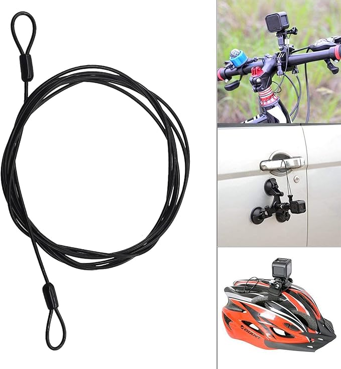 GOMRQING 3mm 200CM/6.6ft Long Outdoor Travel Security Cable Lock,Braided Steel Coated Safety Cable Luggage Lock,Safety Cable Wire Rope Chain Lock Double Loop Lightweight (2 Pack)