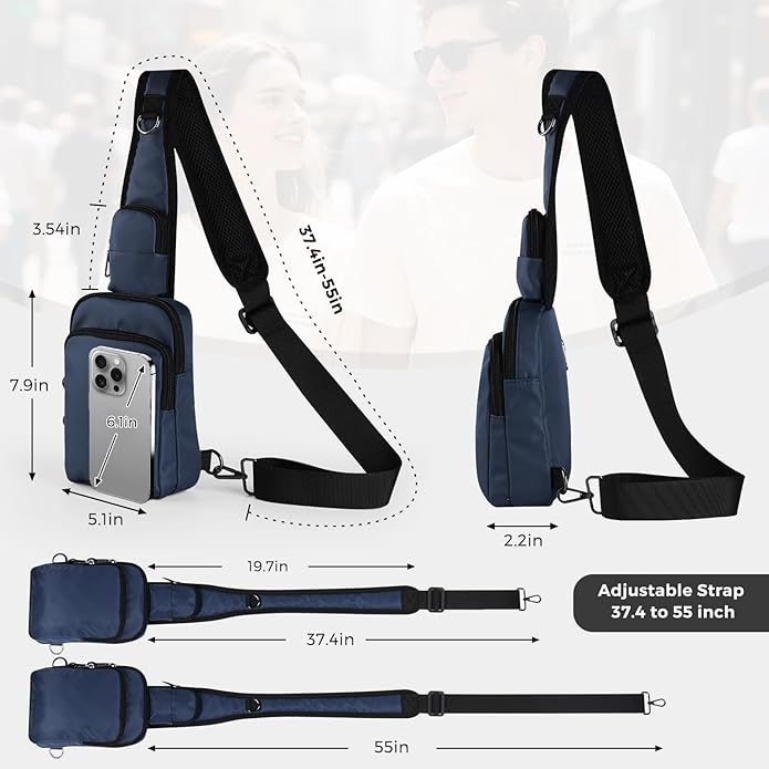 VADOO Sling Bag, Crossbody Bag with Zipper Lock, RFID Blocking & Water Resistant for Men and Women