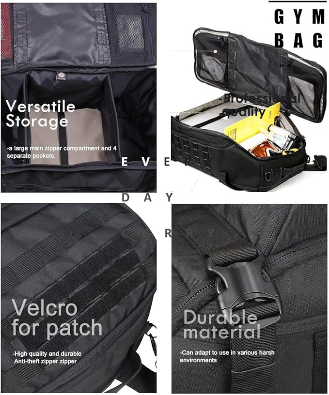 Travel Duffle Bag Backpack for Men - Large Tactical Bags Weekender Gym Bag for Overnight Traveling Military Workout Deployment Sports (Black, 80L)