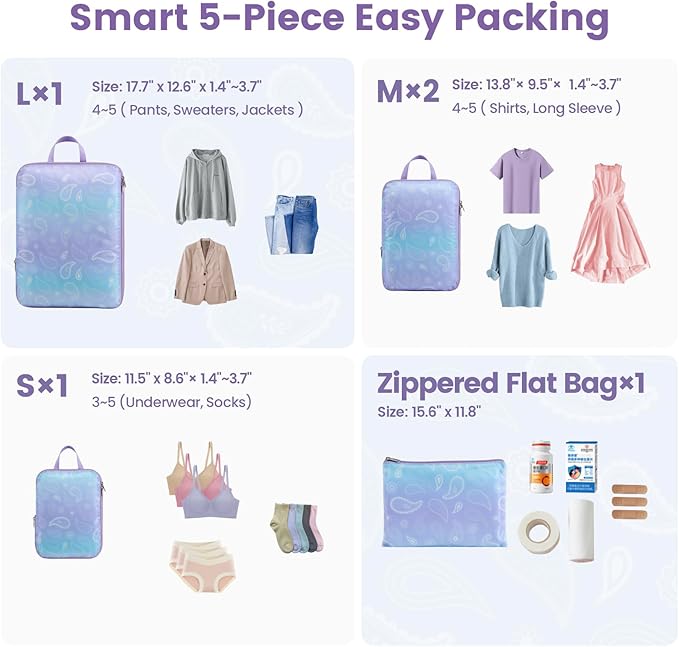 Cambond Compression Packing Cubes for Travel - Lightweight Expandable Travel Bags Luggage Organizers Travel Essentials Compression Cubes for Travel Space Saver for Carry on Suitcases Organizer