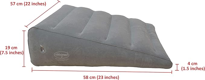 ObboMed® HR-7600 Inflatable Portable Bed Wedge Pillow with Velour Surface for Sleeping, Travel, Trip Vacation, Horizontal Indention Prevent Sliding, 23” x 22” x(7.5”~1.5”), Gray