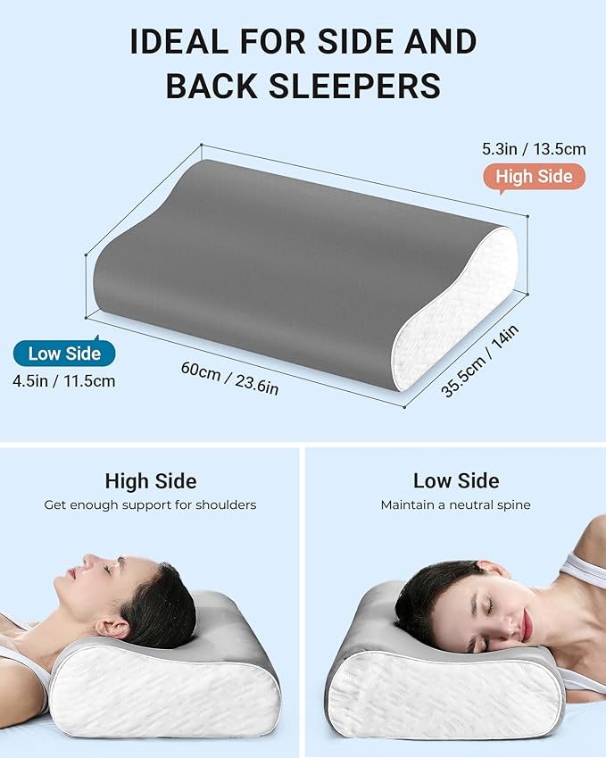 Elviros Memory Foam Pillows for Neck Pain Relief, Adjustable Height Ergonomic Orthopedic Pillow for Sleeping, Cervical Neck Pillow for Side and Back Sleepers, Queen Size, 23.6"×14"×5.3"