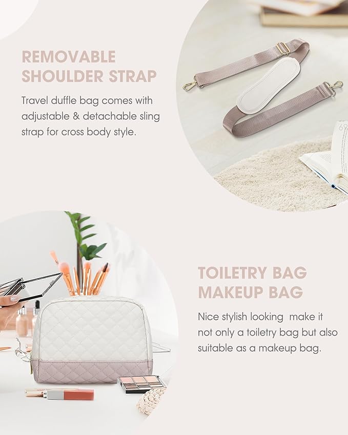 Travel Duffle Bag Weekender for Women: Travel Duffel Bag Carry-On Overnight Bag with Shoe Compartment & Wet Pocket Large Weekend Tote Bag with Gym Duffel Bag for Hospital Beige