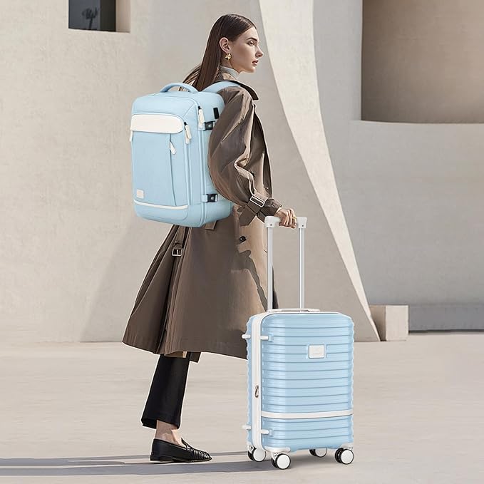 Joyway Expandable Luggage Sets 5 Piece, Lightweight Hard Shell Travel Suitcase Set with Spinner Wheels and TSA Lock (5 piece set，LightBlue)