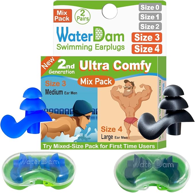 WaterDam Swimming Ear Plugs Great Waterproof Ultra Comfy Earplugs Prevent Swimmer's Ear