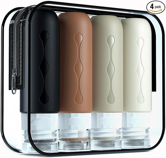 Gemice Travel Bottles for Toiletries, Tsa Approved Travel 3oz Size Containers with Clear Bag, BPA Free Leak Proof Travel Tubs Refillable Liquid Travel Accessories for Cometic Shampoo Lotion (4 Pack)
