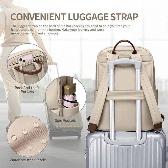 GOLF SUPAGS Laptop Backpack for Women Slim Computer Bag Work Travel College Backpack Purse Fits 14 Inch Notebook (Apricot)
