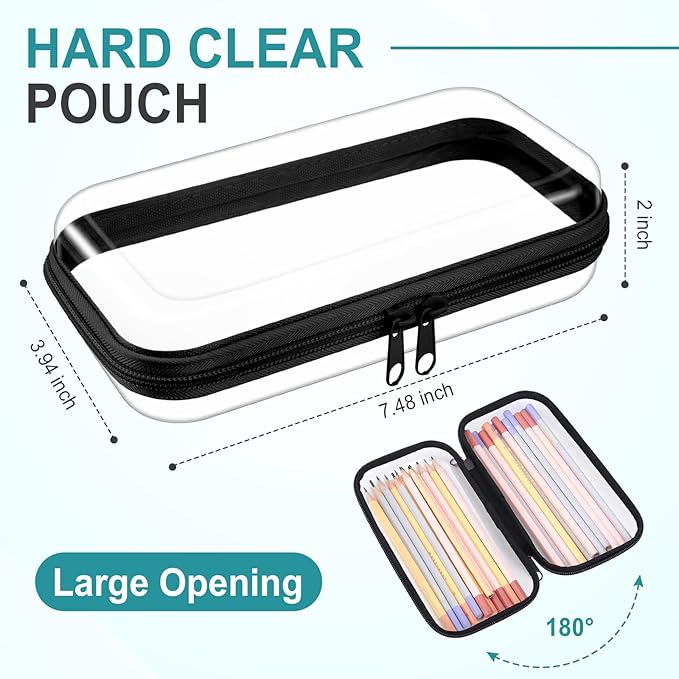 Sanwuta 6 Pcs Clear Hard Zipper Case Plastic Zipper Pouches Transparent Makeup Bag Pencil Case Pouches Toiletry Diaper Bag for Travel Toy Storage Organizer Bins(Black,7.48 x 3.94 x 2 Inch)