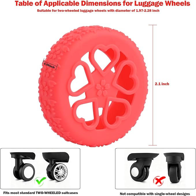 Luggage Wheel Protector, 8PCS Sakura Love Design - Premium Silicone Protectors for 2-2.4" Spinner Wheels Anti-Slip, Ultra-Quiet & Wear-Resistant Travel Accessories (Red)