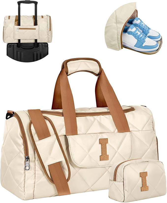 Personalized Gifts for Her, Quilted Duffel Bag for Women Teen Girls, TSA Approved Carry on Bag with Trolley Sleeve, Removable Adjustable Straps, Travel Bag with Toiletry Bag, Travel Essential